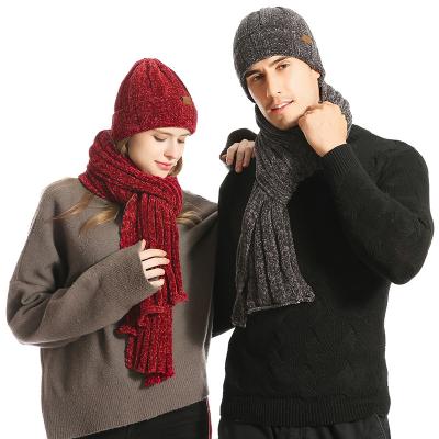 China Long Fashion 2 Piece Set Winter Knitted Windproof Woven Voguish Beanie Men Women Neck Protection Warm Winter Hat And Scarf Set for sale