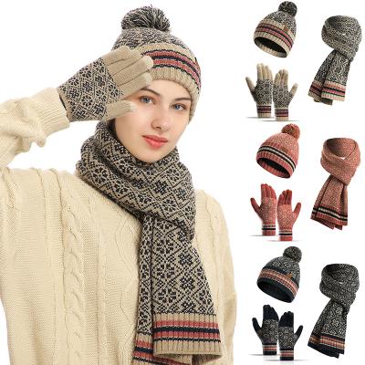 China Winter Knitted Per Set Medium Warm Beanie Scarf Sets Super Soft Beanie Hat Scarf Mitten Set 3 Piece Men Women Autumn Acrylic Thick Custom Made for sale