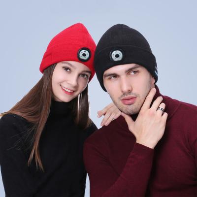 China COMMON Hat Winter Headlight Rechargeable 5 LED Outdoor Flashlight Knitted Light Up Beanie Hat With Light for sale