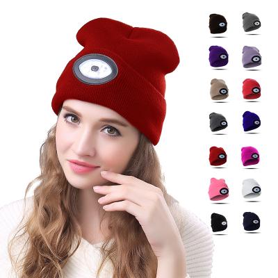 China Winter LED Headlight Hat 6 Beanie Hat Oval Rechargeable Hands COMMON Light Knitted Free Knitted Hat New Product for sale