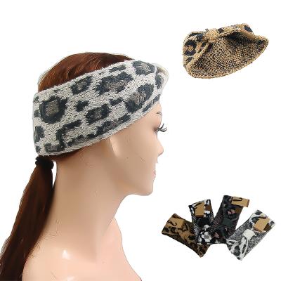 China European and American Classic Headwear Accessories Style Leopard Print Crochet Knot Women's Elastic Knitted Headband for sale