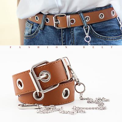 China PU Belt 2021 Women Waist Chain Belt Girls Fashion Studded Groin Punk With Square Metal Buckle Belt for sale