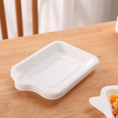 China 3600pcs/Carton 14*10.5cm Disposable Paper Plate Rectangle Biodegradable Sugar Cane Cake Plate Minimalist Retail for sale