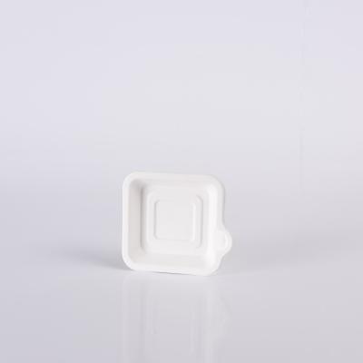 China Contemporary Retail Disposable Square Mini Sugar Cane Bagasse Paper Pulp Cake White Dessert Tray For Party 3150PCS/CARTON for sale