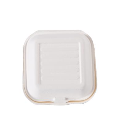 China Minimalist Custom Biodegradable Take Away Fries Lunch Fast Food Container 450ml Bagasse Burger Packaging Sugar Cane Burger Box for sale