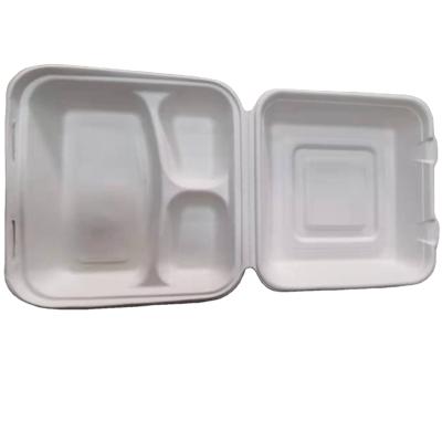 China Minimalist 10inch Commodity 3 Compartment Clamshell Top Block Biodegradable Food Container For Caterer for sale