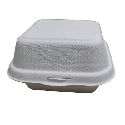 China Minimalist Factory Wholesale 450ml Bagasse Hamburger Lunch Box Sugar Cane Box Environmental Degradable Container for sale