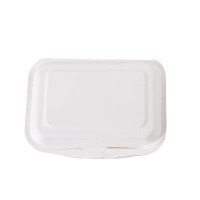 China Minimalist 600ml Microwavable Greaseproof Bagasse Biodegradable Sandwich Container Take Away Food Packaging Paper Bento Lunch Box for sale