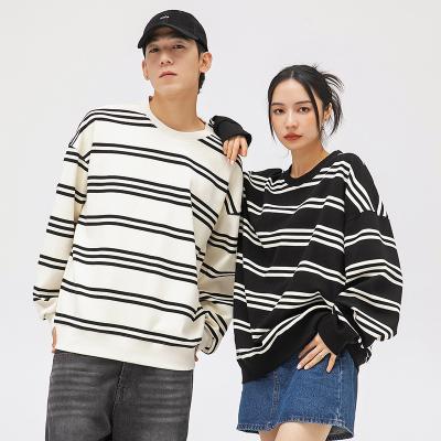 China High Quality Black And White Striped Loose Fit Long Sleeve Casual Striped Crewneck T-shirt Sweatshirt for sale