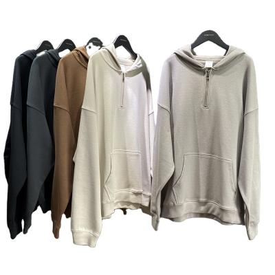 China Custom made anti-pilling wholesale men's anti-pilling twill sweatshirt fabric thin white quality half-zip mens drop half shoulder zipper hoodies for sale