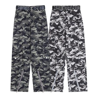 China Custom Women's Clothing Custom Made Women's Mid Rise Pant Camouflage Straight Jeans Anti-Wrinkle Camouflage Wide Leg Cargo Pants Women for sale