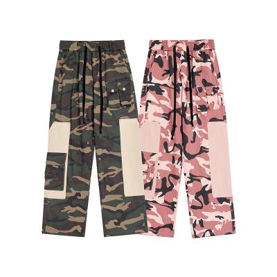 China Anti-Wrinkle High Street Hip Hop Patchwork Casual Loose Trotter Pants Oversized Wide Leg Logo Sweatpants Straight Camouflage Pants Custom Made for sale