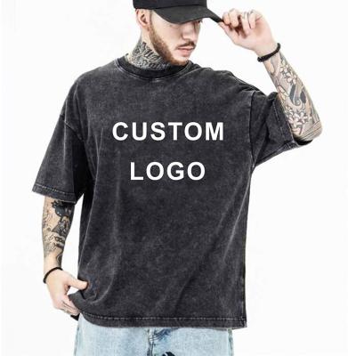 China White Oversized Acid Wash Streetwear Hip Hop Anti-Wrinkle 230G 280G Cotton T-shirt Vintage Logo Custom 100% Tees for sale