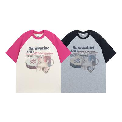 China Wholesale Color Heavy Raglan Shoulder Anti-Wrinkle 2023 Women T-shirts Factory Cotton Sleeves Custom Printing Short T-shirt for sale