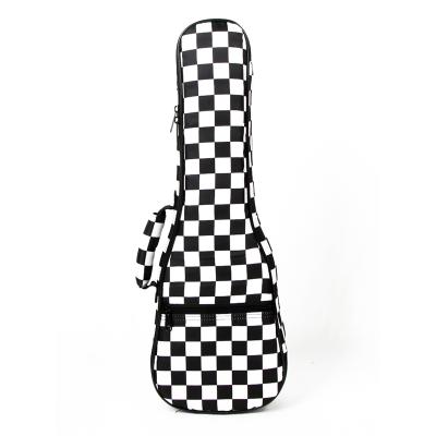 China Custom Ukulele Plaid Pattern Grid Black and White Ukulele Filter Mount (CR-070) For Kids Children Adult 21 23 26 Inch OEM for sale