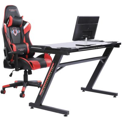 China Simple Installation And Cool Appearance Ergonomic PC LED Gaming Desk Custom Computer Table HJ8001 for sale