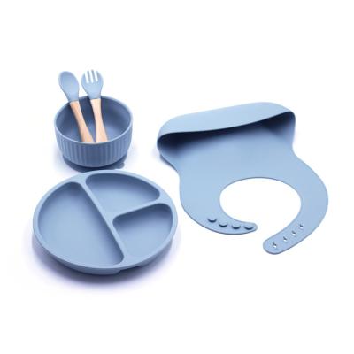 China BPA Free Toddler Silicone Tableware Dishes Straining Feeding Bib Set with Spoon and Fork Baby Tableware BPA Free for sale