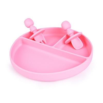 China Wholesale BPA Free Baby Feeding Silicone Round Dish Dinnerware Sets Bpa Free Kids Tableware With Spoon And Fork for sale