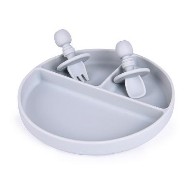 China Wholesale BPA Free Child Feeding Round Silicone Dinner Dish Dinnerware Set Bpa Free Baby Tableware with Spoon and Fork for sale