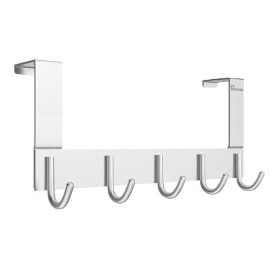 China Viable Over the Door Heavy Duty Hook Hanger Organizer for Coat Towel Bag Robe - 5 Hooks Brush Finish Aluminum (Silver) Hanging Clothing for sale