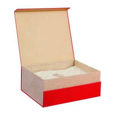 China Factory Made Material Factory Made Recycled Cosmetic Hard Red Jewelry Gift Boxes With Magnetic Lid With Silk With Ribbon for sale