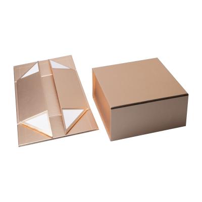 China Recycled Design Golden Material Custom Discount Shipping Personal Card Folded Gift Box With Ribbon For Skin Care Cosmetic Products for sale