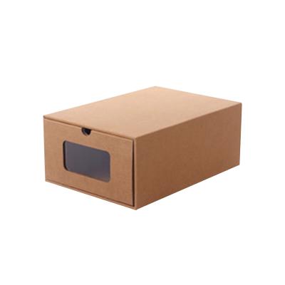 China Recycled Porcelain Material Custom Eco Friendly Recycle Shoe Box Brown Kraft Paper Slide Drawer Box With Window for sale