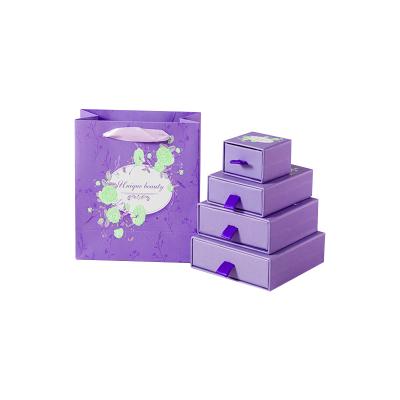 China Big Large Recycled Printed Luxury Purple Customized Logo Jewelry Set Packaging Box Material Wholesale Customized With Pouch Set for sale