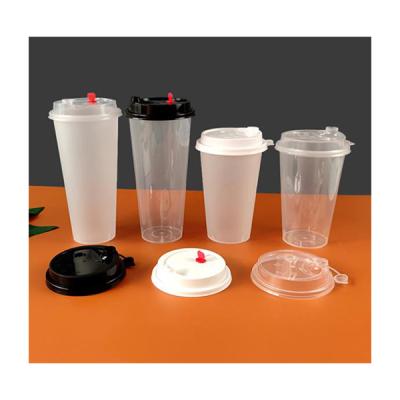 China Disposable Customized Logo Frosted 360ml 500ml 600ml 700ml Clear Disposable Juice Milk Tea Plastic Cup With Black Cover With Straw for sale