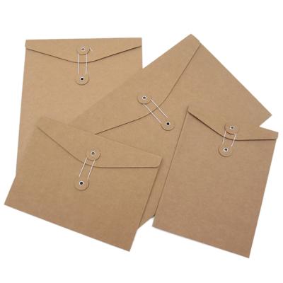 China Recyclable Customized Various Size Black Color Print Craft Kraft Paper Envelope With String Closure for sale