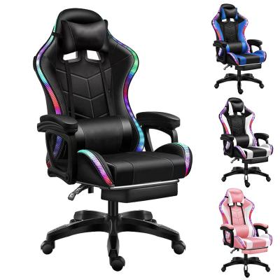 China Wholesale Ergonomic Modern High Swivel Extendable RGB Leather Computer Light Computer Gaming Chairs RGB With Footrest for sale