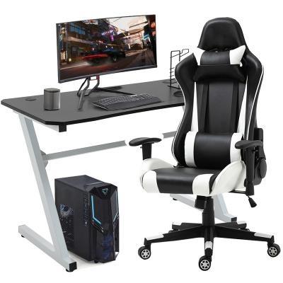 China OEM Multifunctional Cheap Home Black Ergonomic Z Shape Premium Computer Gaming Table With Chair for sale