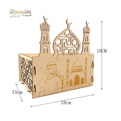 China Wooden Muslim Party Decoration DIY Eid Mubarak Food Tray Candy Box Ramadan Decoration For Home Ramadan Kareem Muslim Festival Gift Eid Al Adha for sale