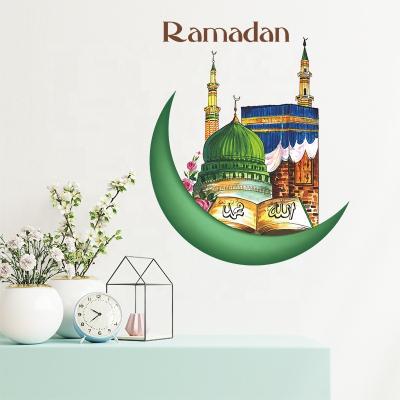 China Islamic Vinyl 2022 Ramadan Decoration Wall Stickers 3D Window Stickers Eid Mubarak Decor Green Castle Kareem WALL STICKER Ramadan Wall Decals for sale