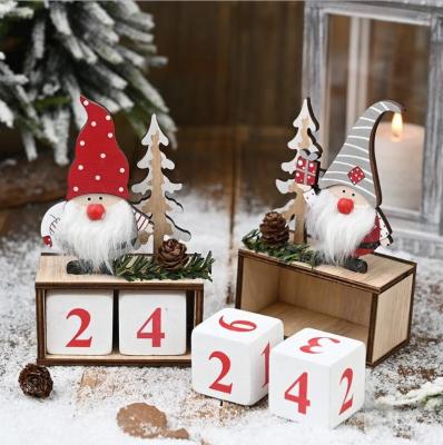 China Wooden Santa Claus Snowman Elk Christmas Advent Calendar 2021 Wooden Craft Christmas Advent Calendar With Painted Blocks Decorations Gift New Year 2022 for sale