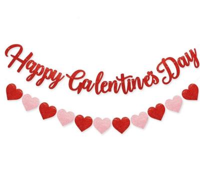 China Hanging Shinny Date Valentines Day Party Paper Banner Ornament Valentines Day Hanging Banner Happy Valentines Day Garland Decoration for sale