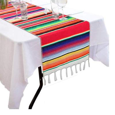 China 100% Cotton 14 x 84 Inch Mexican Party Wedding Decorations Fringe Themed Runner Fiesta Cotton Serape Table Party Decoration for sale