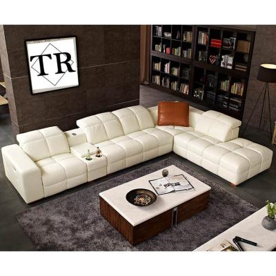 China Adjustable Modern White Color Electric Recliner (Other) Corner Sofa L Shape Genuine Leather Sectional Sofa for sale