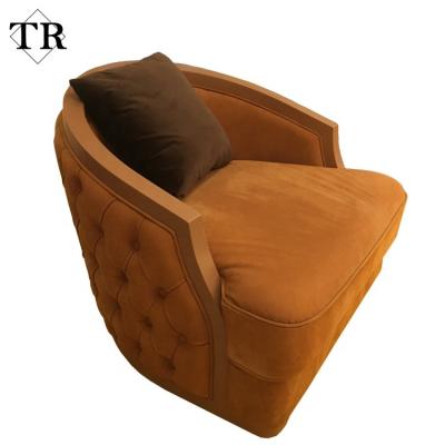 China Full Fabric Nubuck Leather Single Sofa Luxury Design Round Shaped With Button Leisure Chair for sale