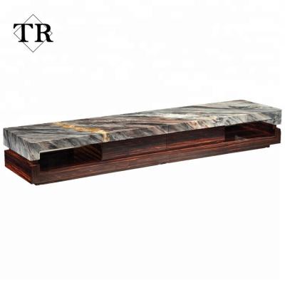 China Contemporary Luxury Wooden Travertine Marble Top Travertine TV Stand Marble Top TV Cabinet for sale