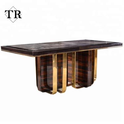 China Luxury Natural Marble Top Dining Table Stainless Steel Natural Marble Wood Low Dining Table for sale