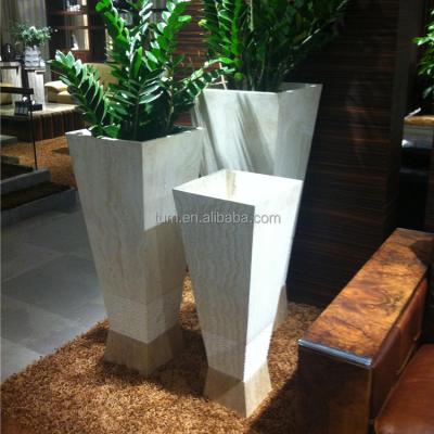 China Indoor Natural Modern White Travertine Marble Hot Sale Material Flower Stand Tall Flower Pot for sale