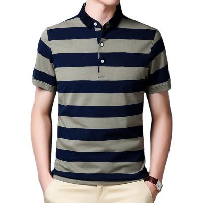 China Breathable Mens Short Sleeved Striped Polo Shirt With Customizable Patterns Golf Fitted Polo Shirts For Men for sale