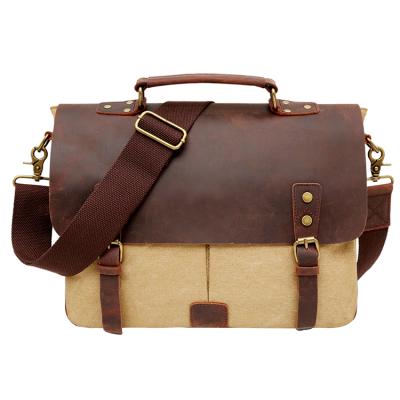 China Eco - Friendly Vintage Canvas Leather Messenger Bag 14 Inch Laptop Briefcase For Men for sale