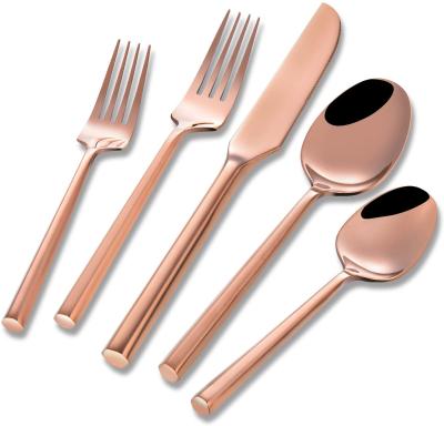 China Stocked Flatware Set Stainless Steel Silverware Set Rose Gold Plated Hexagon Forged Cutlery Set for sale