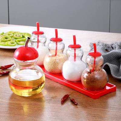 China Stocked High Quality Clear Glass Spice Storage Jar With Spoon And Lid Spice Jar With Lids For Kitchen Use for sale