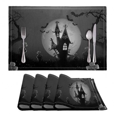 China Viable Wholesale Mat Manufacturer Heat Resistant Table Place Mats Old Castle Pattern Print Halloween Party Table Place Mats for sale