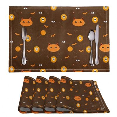 China Viable Orange Cute Cartoon Pattern Print Dinner Table Mat Halloween Table Place Mat Customized Place Mats For Kitchen Table for sale