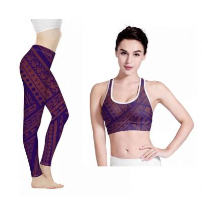 China Four Way Yoga Pants Polynesian Tribal Print Sports Stretch Sports Set Sports High Waist Yoga Pants Wear 2 In 1 Gym High Waist Fitness Set for sale