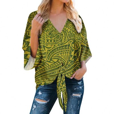 China Anti-pilling Women's Shirt Plus Size Samoa Women's Clothing Chiffon Casual Blouse Fashionable Polynesian Tribal Batwing Half Sleeve V-Neck Printing for sale